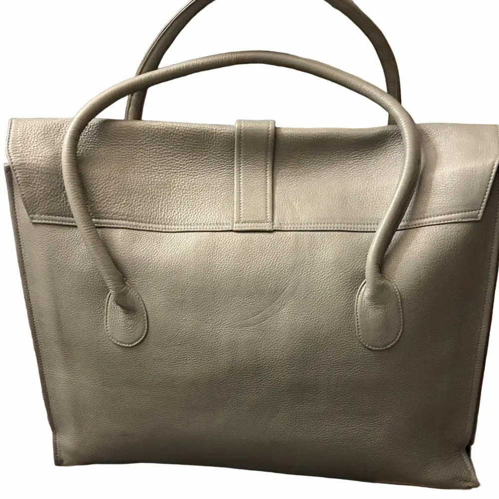 English Grey large Leather computer Attache bag Rare silver toned buckle.